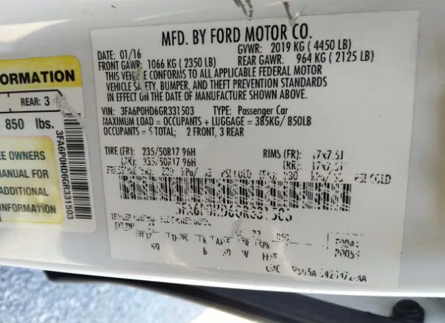 Photo 8 VIN: 3FA6P0HD6GR331503 - FORD FUSION 