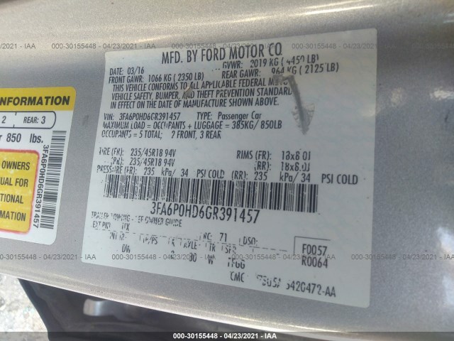 Photo 8 VIN: 3FA6P0HD6GR391457 - FORD FUSION 