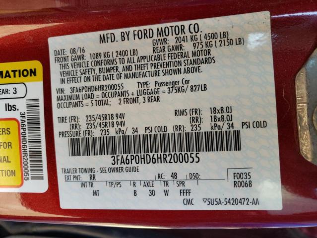 Photo 9 VIN: 3FA6P0HD6HR200055 - FORD FUSION SE 