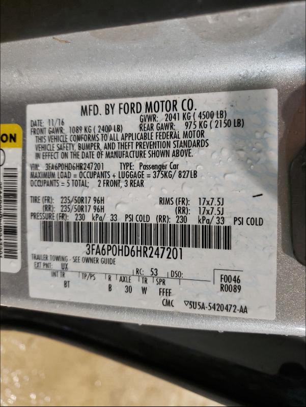 Photo 9 VIN: 3FA6P0HD6HR247201 - FORD FUSION SE 