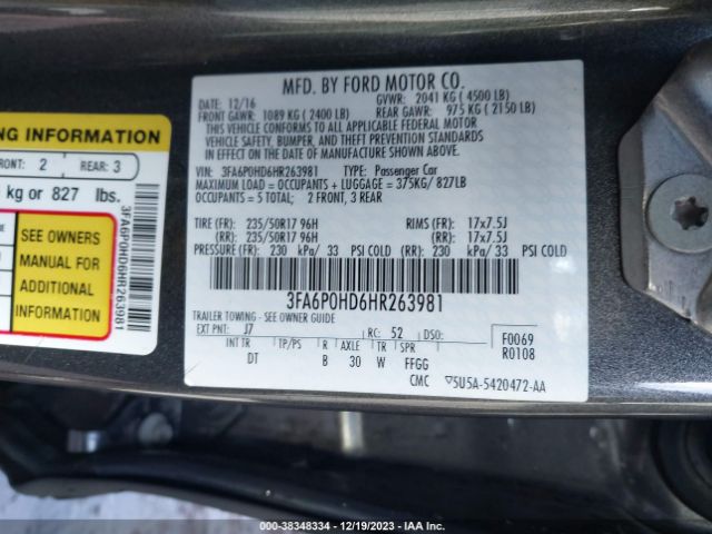 Photo 8 VIN: 3FA6P0HD6HR263981 - FORD FUSION 