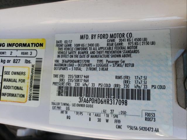 Photo 9 VIN: 3FA6P0HD6HR317098 - FORD FUSION SE 