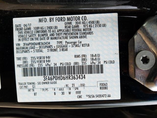 Photo 9 VIN: 3FA6P0HD6HR363434 - FORD FUSION SE 