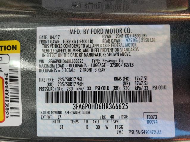 Photo 11 VIN: 3FA6P0HD6HR366625 - FORD FUSION SE 