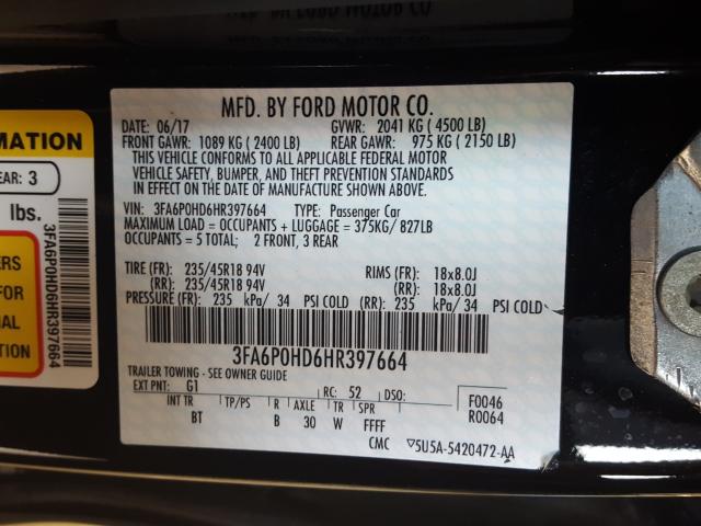 Photo 9 VIN: 3FA6P0HD6HR397664 - FORD FUSION SE 