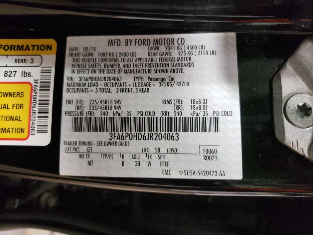 Photo 9 VIN: 3FA6P0HD6JR204063 - FORD FUSION SE 