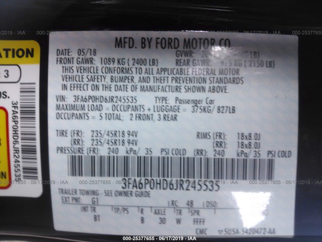 Photo 8 VIN: 3FA6P0HD6JR245535 - FORD FUSION 