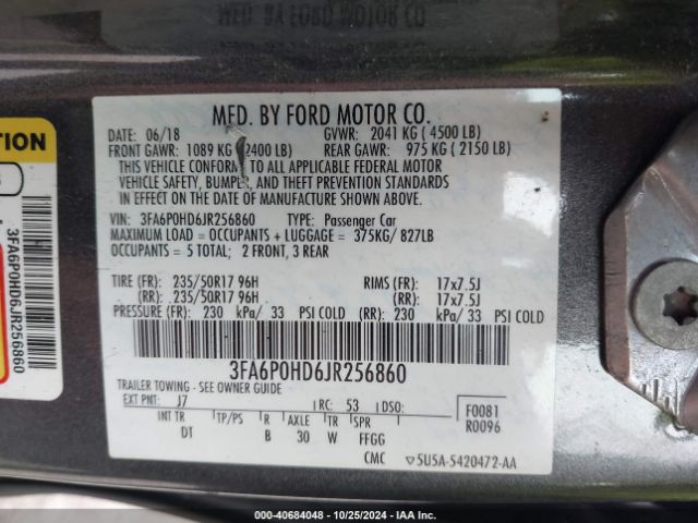 Photo 8 VIN: 3FA6P0HD6JR256860 - FORD FUSION 