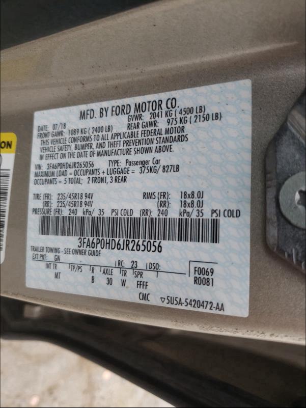 Photo 9 VIN: 3FA6P0HD6JR265056 - FORD FUSION SE 