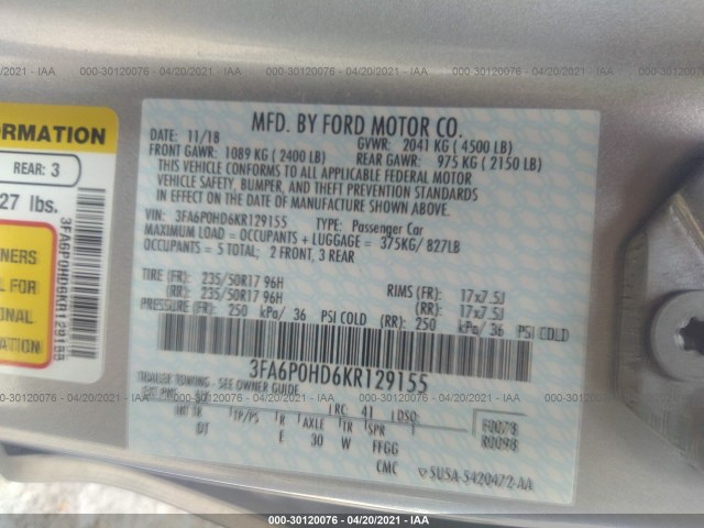 Photo 8 VIN: 3FA6P0HD6KR129155 - FORD FUSION 