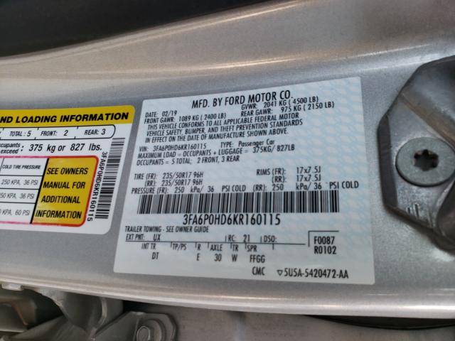 Photo 9 VIN: 3FA6P0HD6KR160115 - FORD FUSION SE 