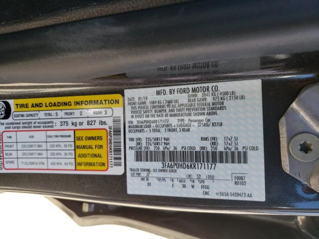 Photo 9 VIN: 3FA6P0HD6KR171177 - FORD FUSION SE 