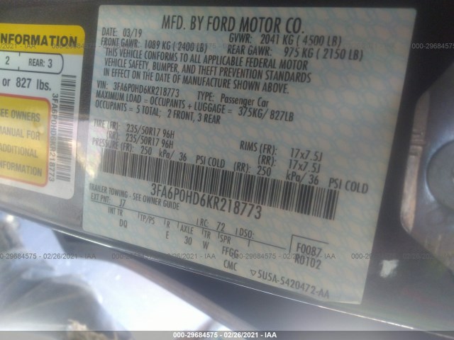 Photo 8 VIN: 3FA6P0HD6KR218773 - FORD FUSION 