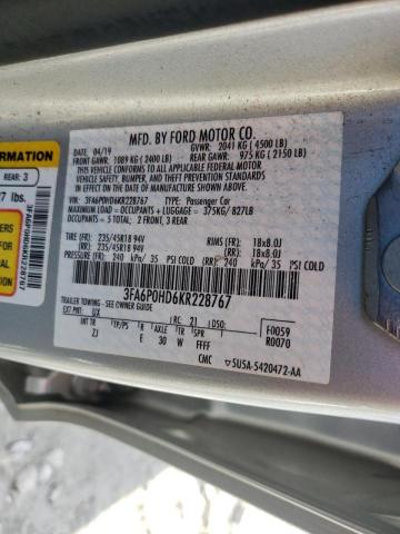 Photo 9 VIN: 3FA6P0HD6KR228767 - FORD FUSION SE 