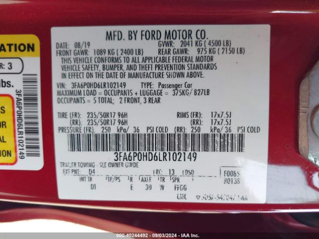 Photo 8 VIN: 3FA6P0HD6LR102149 - FORD FUSION 