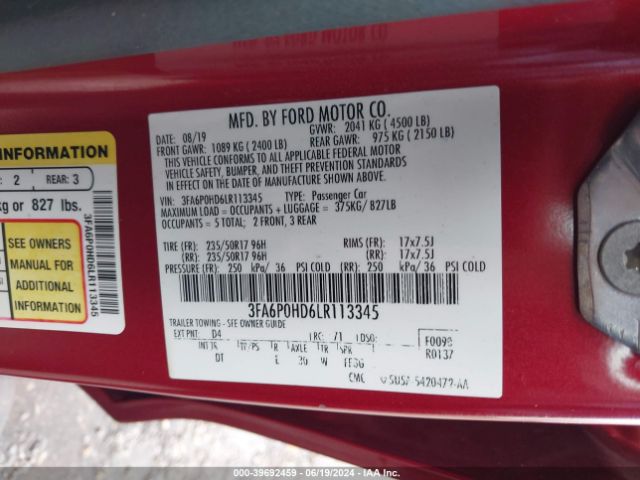 Photo 8 VIN: 3FA6P0HD6LR113345 - FORD FUSION 