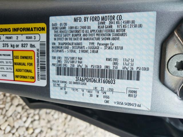 Photo 9 VIN: 3FA6P0HD6LR160603 - FORD FUSION SE 