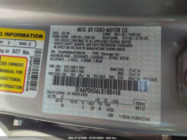 Photo 8 VIN: 3FA6P0HD6LR188448 - FORD FUSION 