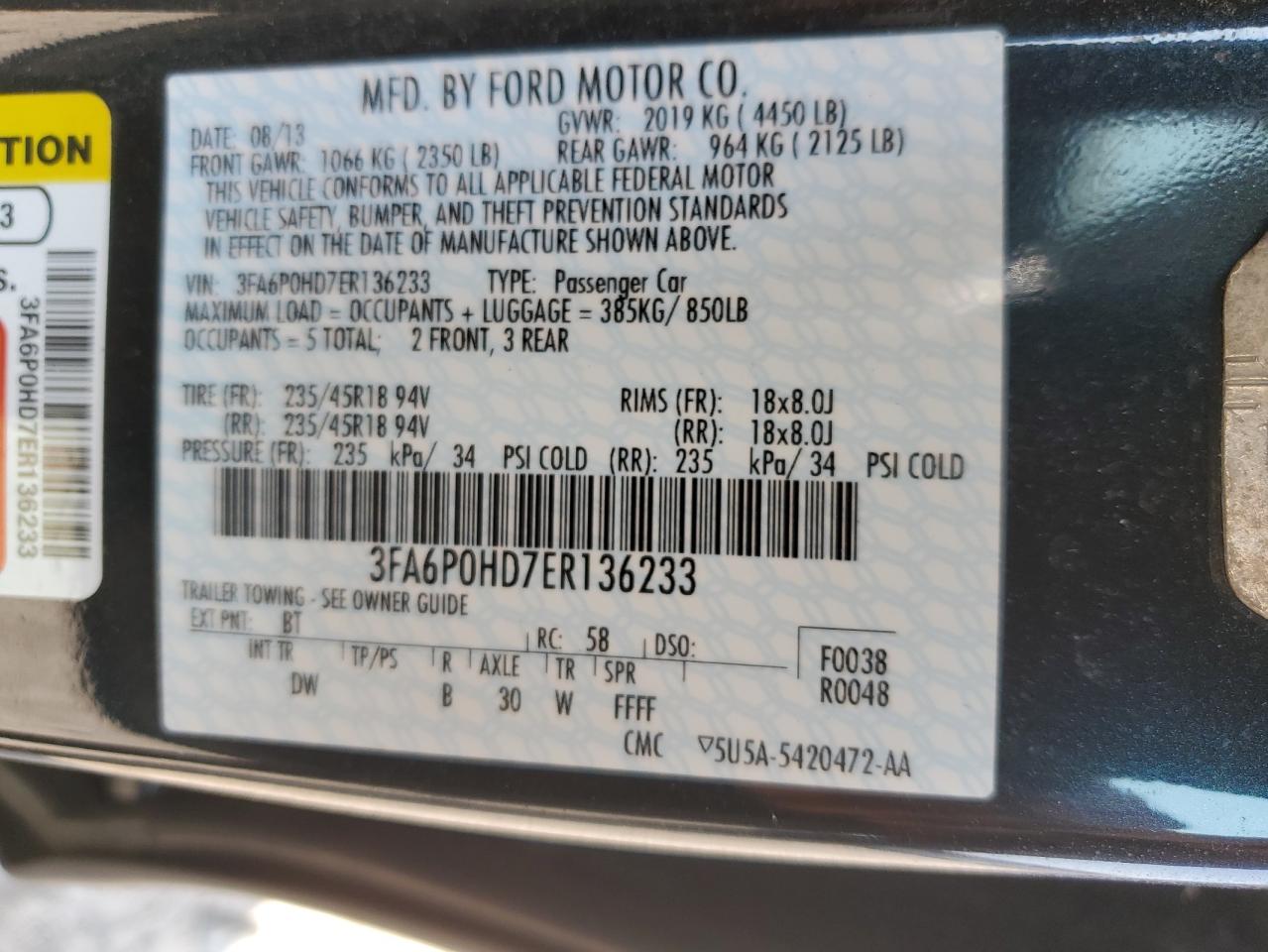 Photo 11 VIN: 3FA6P0HD7ER136233 - FORD FUSION 