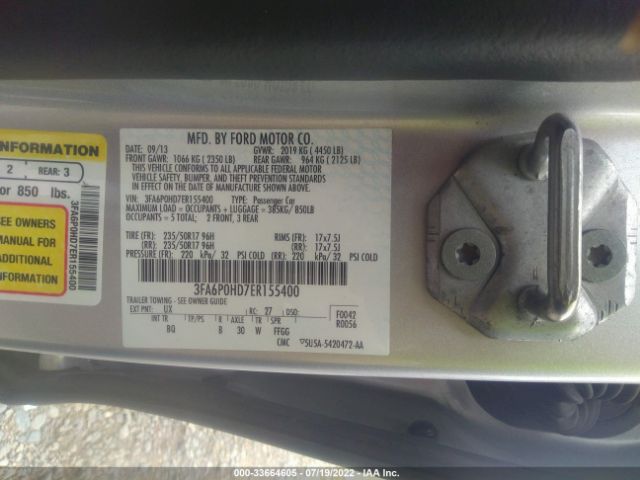 Photo 8 VIN: 3FA6P0HD7ER155400 - FORD FUSION 