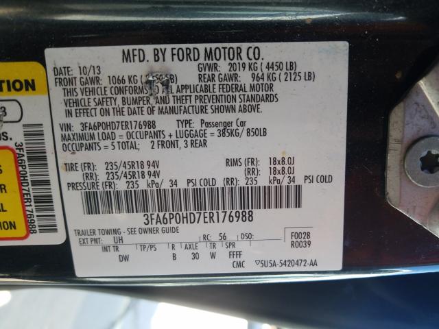 Photo 9 VIN: 3FA6P0HD7ER176988 - FORD FUSION SE 