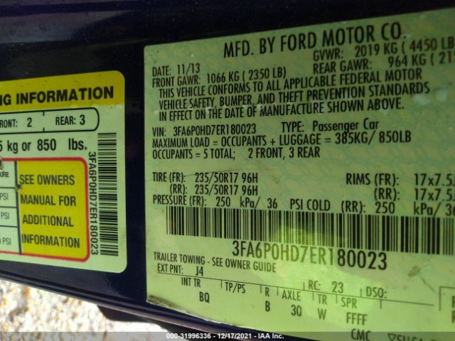 Photo 8 VIN: 3FA6P0HD7ER180023 - FORD FUSION 