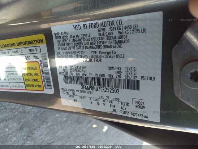 Photo 8 VIN: 3FA6P0HD7ER252502 - FORD FUSION 