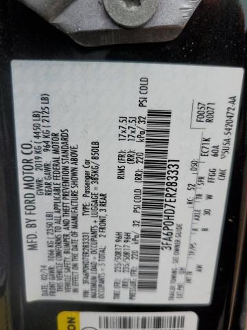 Photo 11 VIN: 3FA6P0HD7ER283331 - FORD FUSION SE 