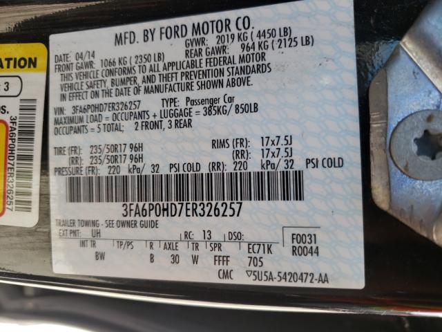 Photo 9 VIN: 3FA6P0HD7ER326257 - FORD FUSION SE 