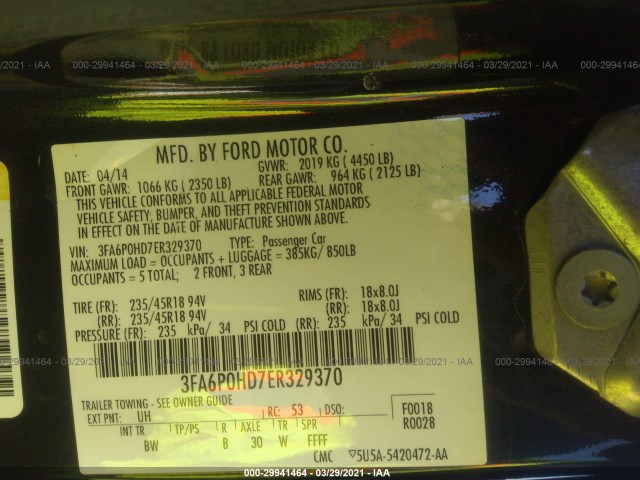 Photo 8 VIN: 3FA6P0HD7ER329370 - FORD FUSION 