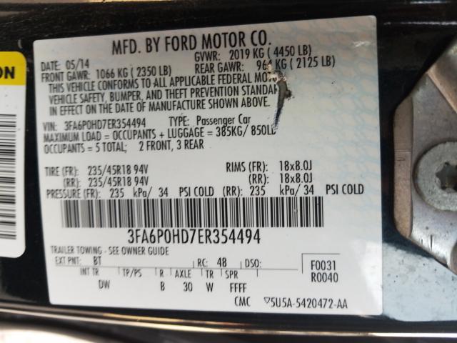 Photo 9 VIN: 3FA6P0HD7ER354494 - FORD FUSION SE 