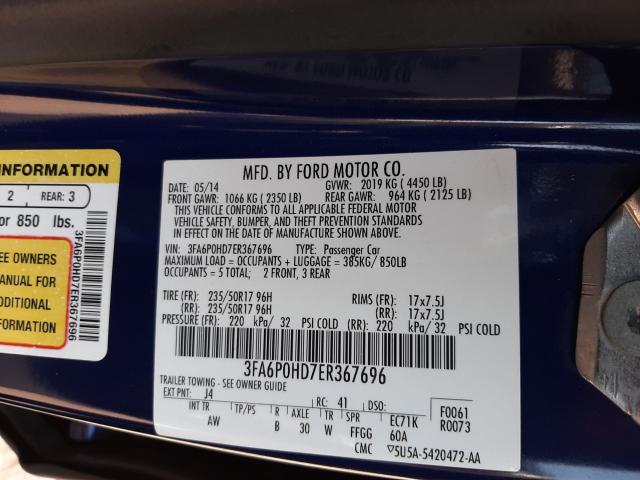 Photo 9 VIN: 3FA6P0HD7ER367696 - FORD FUSION SE 