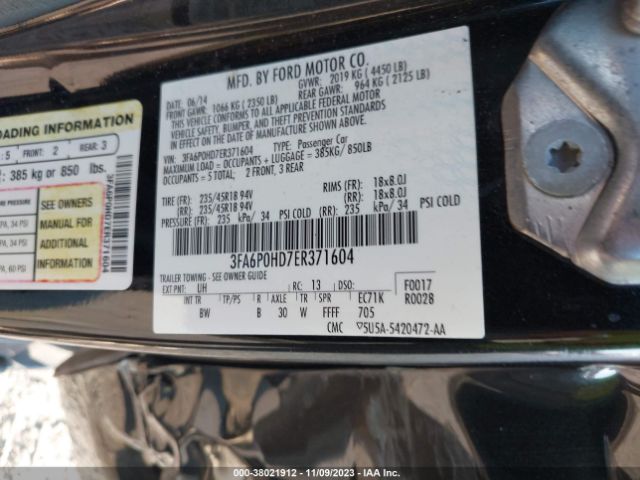 Photo 8 VIN: 3FA6P0HD7ER371604 - FORD FUSION 