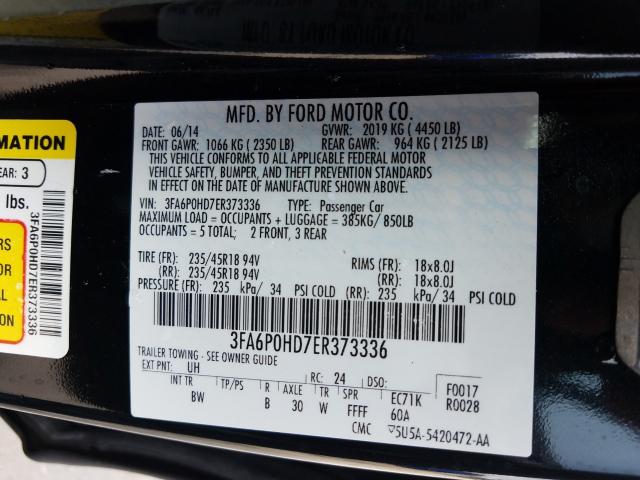 Photo 9 VIN: 3FA6P0HD7ER373336 - FORD FUSION SE 