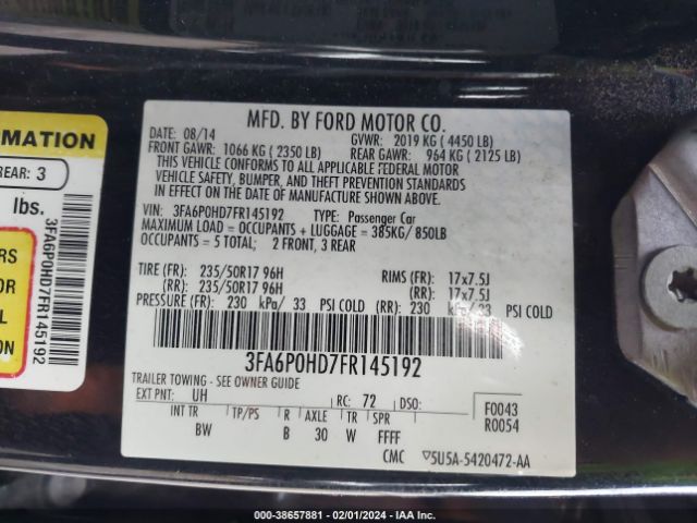 Photo 8 VIN: 3FA6P0HD7FR145192 - FORD FUSION 