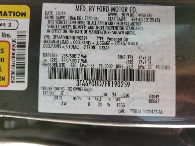 Photo 9 VIN: 3FA6P0HD7FR190259 - FORD FUSION SE 