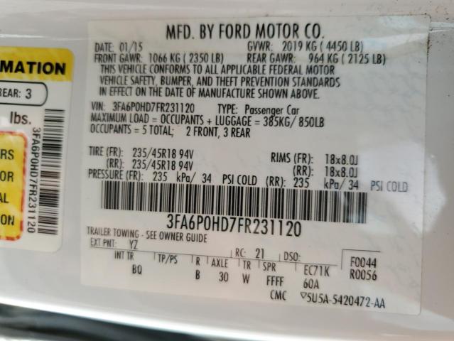 Photo 11 VIN: 3FA6P0HD7FR231120 - FORD FUSION 