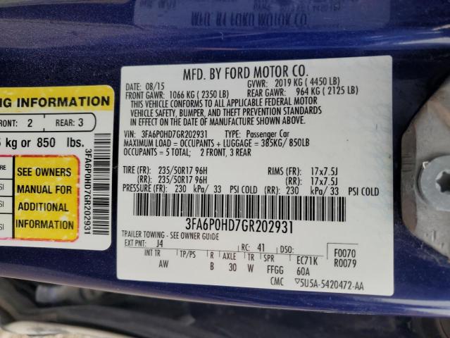 Photo 11 VIN: 3FA6P0HD7GR202931 - FORD FUSION SE 