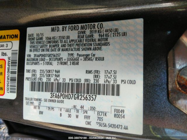 Photo 8 VIN: 3FA6P0HD7GR256357 - FORD FUSION 