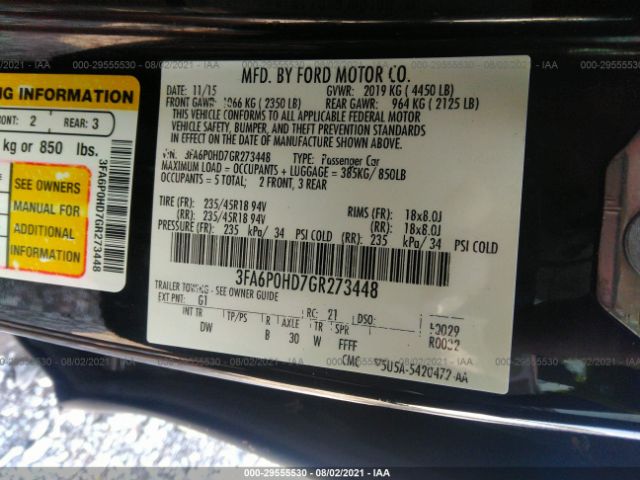 Photo 8 VIN: 3FA6P0HD7GR273448 - FORD FUSION 