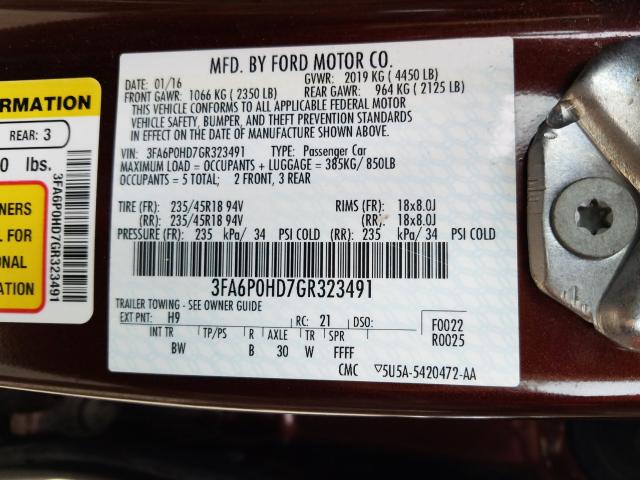 Photo 9 VIN: 3FA6P0HD7GR323491 - FORD FUSION SE 