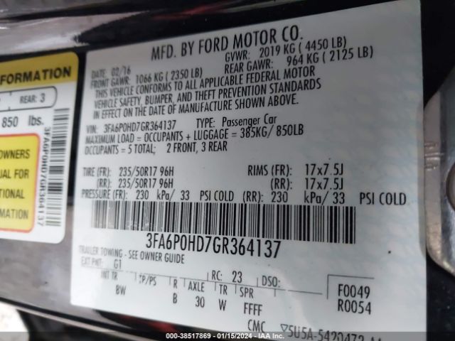 Photo 8 VIN: 3FA6P0HD7GR364137 - FORD FUSION 