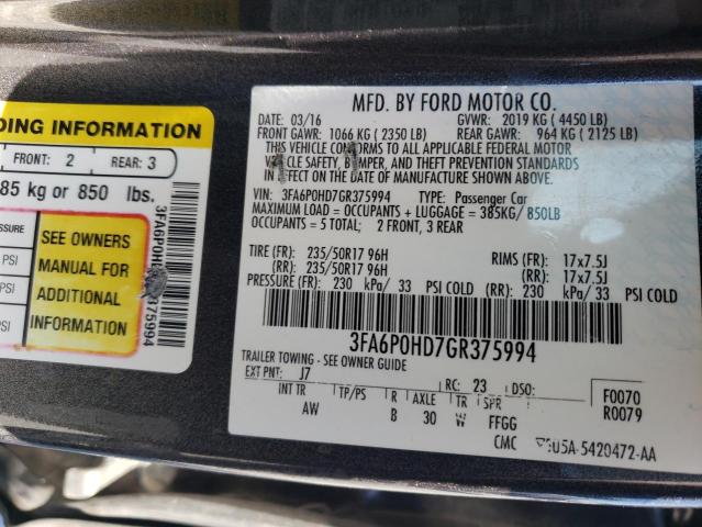 Photo 11 VIN: 3FA6P0HD7GR375994 - FORD FUSION SE 