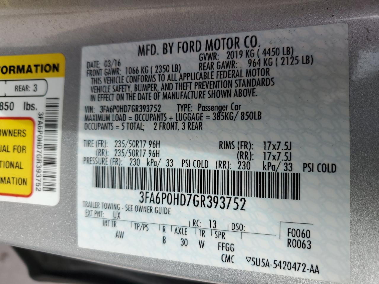 Photo 11 VIN: 3FA6P0HD7GR393752 - FORD FUSION 