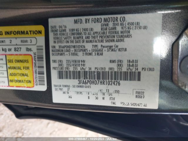 Photo 8 VIN: 3FA6P0HD7HR102426 - FORD FUSION 