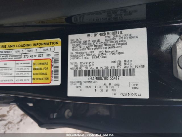 Photo 8 VIN: 3FA6P0HD7HR155417 - FORD FUSION 