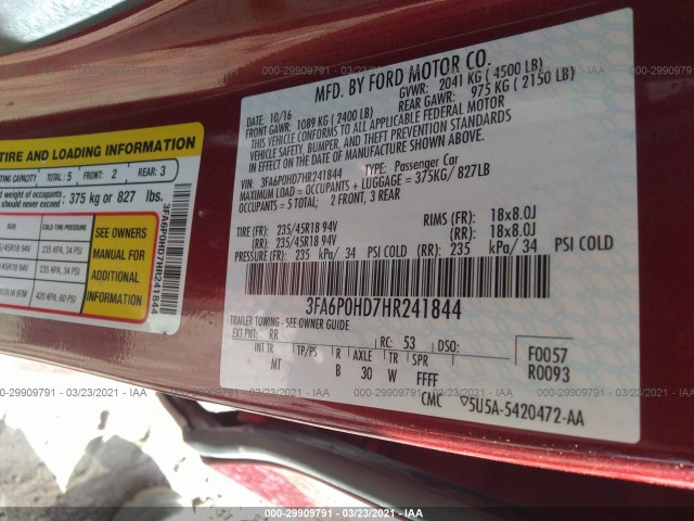 Photo 8 VIN: 3FA6P0HD7HR241844 - FORD FUSION 