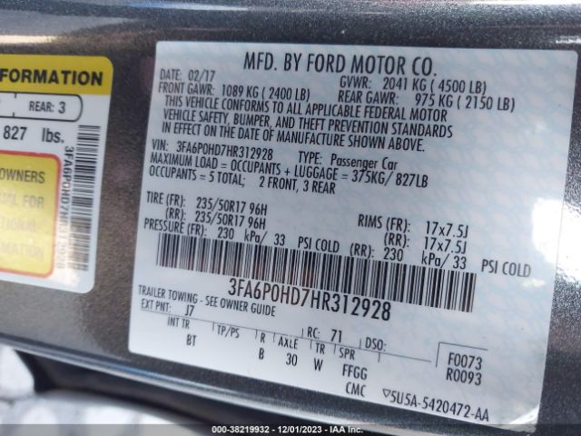 Photo 8 VIN: 3FA6P0HD7HR312928 - FORD FUSION 