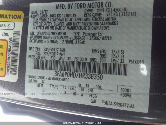 Photo 8 VIN: 3FA6P0HD7HR338350 - FORD FUSION 