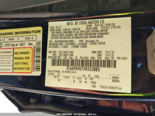 Photo 8 VIN: 3FA6P0HD7HR353883 - FORD FUSION 